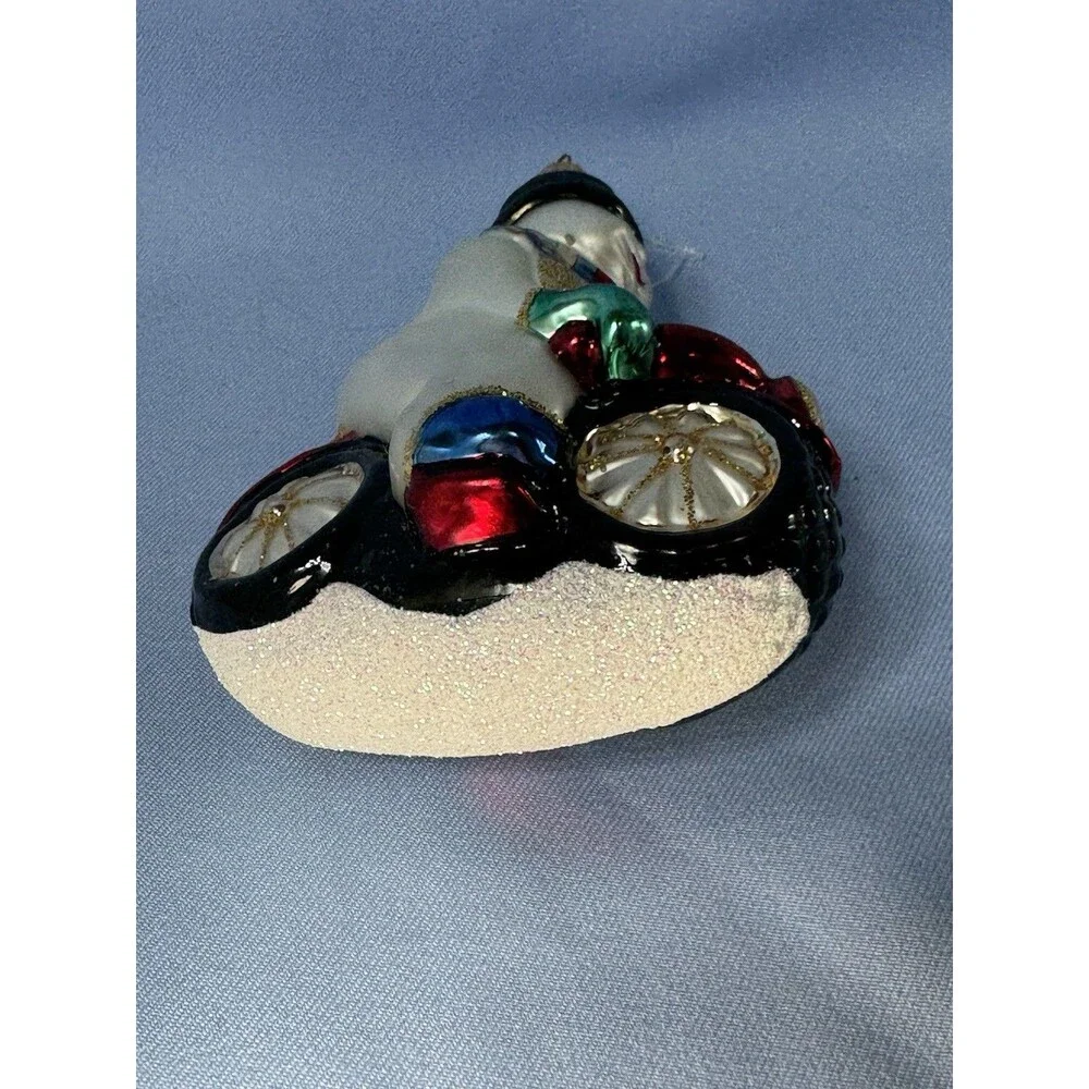 Dillard's Trimmings Snowman on a Motorcycle 1999 Glass Blown Christmas Ornament